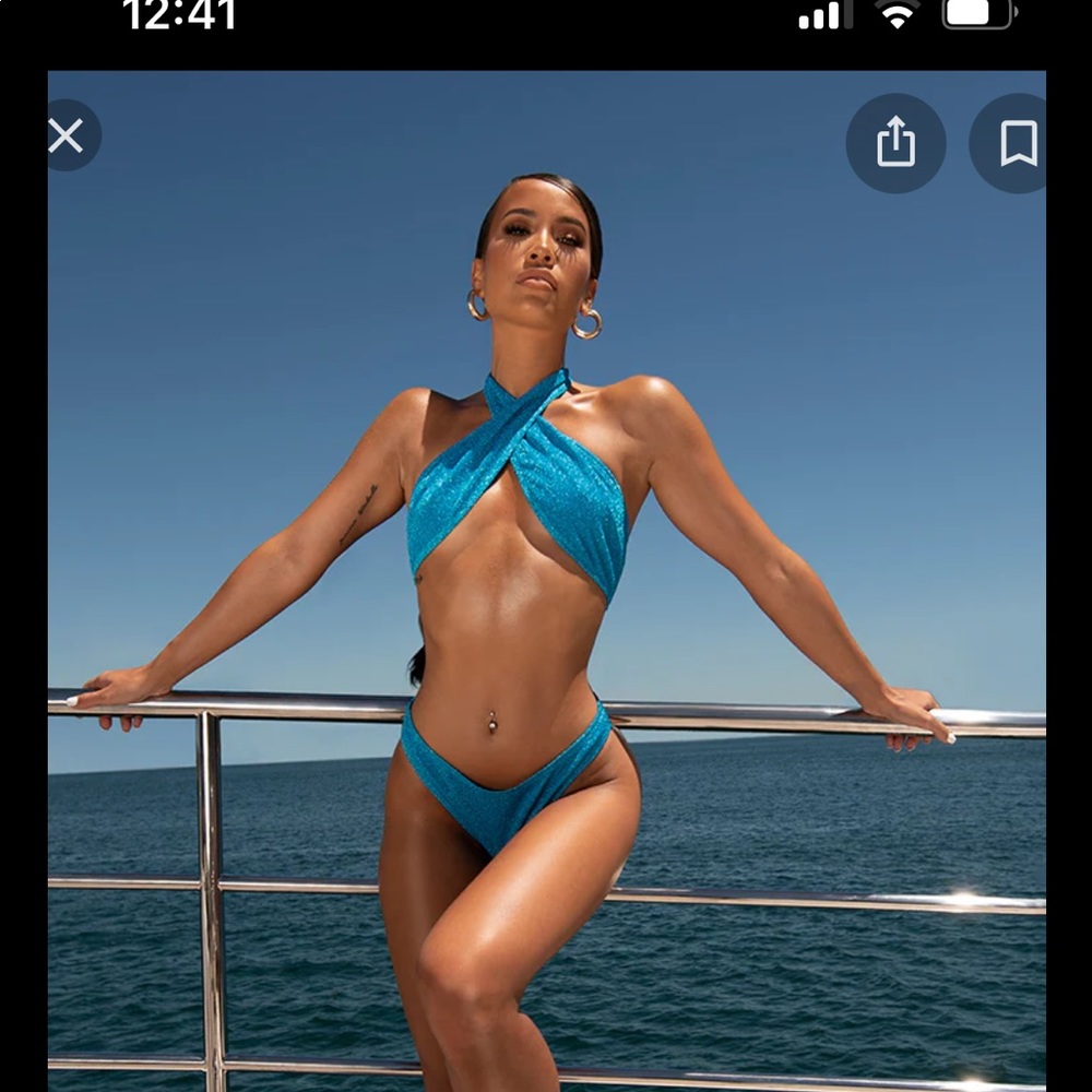 Blue glitter cross front bikini top- NWT